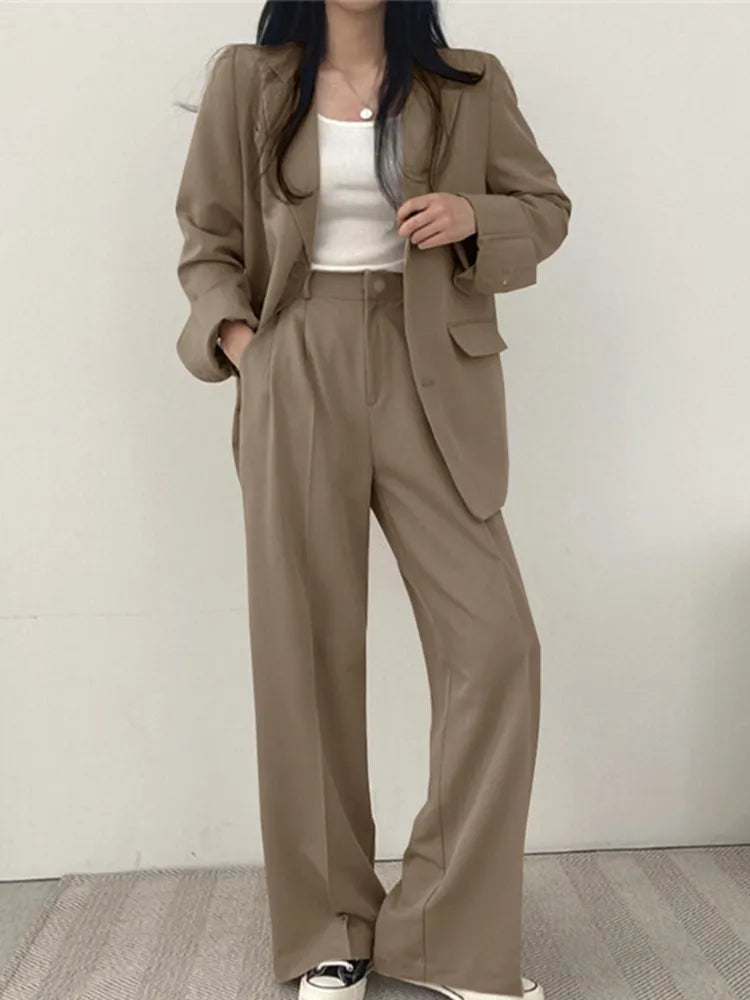 Aelegantmis Spring Fall Two Piece Blazer Sets for Women Casual Blazers Jacket Pants Set Korean Fashion Office Wear Outfit Female