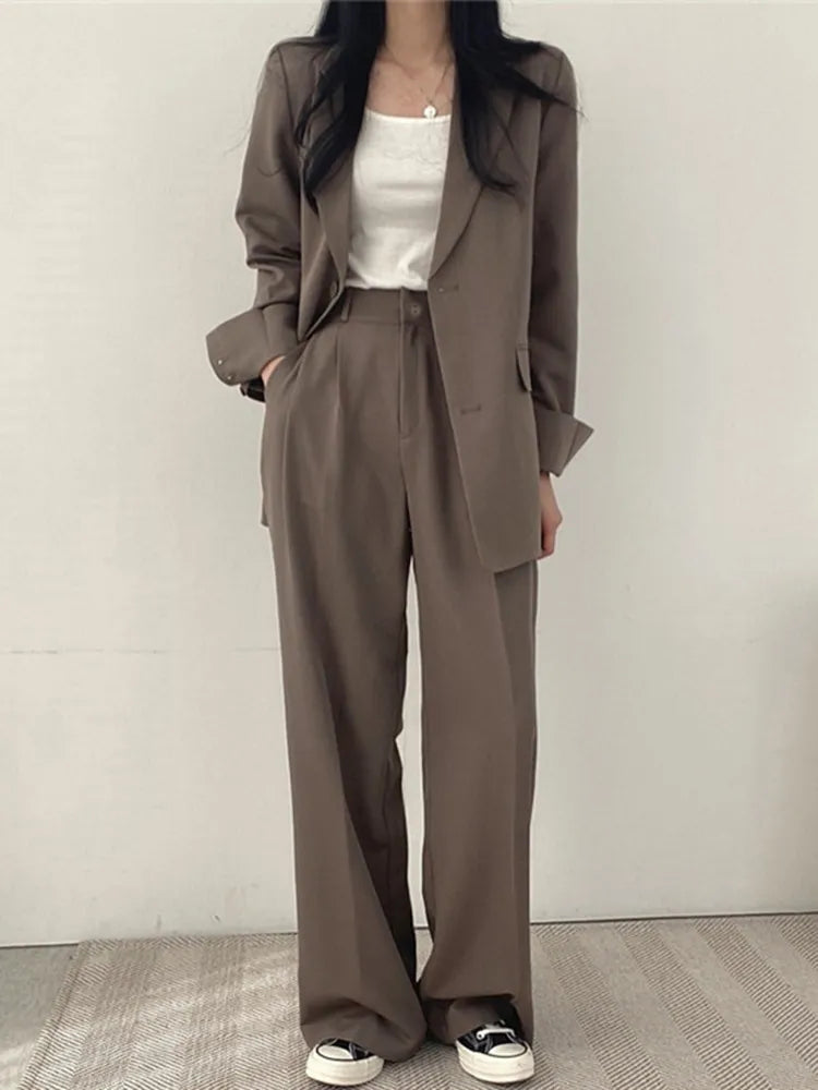 Aelegantmis Spring Fall Two Piece Blazer Sets for Women Casual Blazers Jacket Pants Set Korean Fashion Office Wear Outfit Female