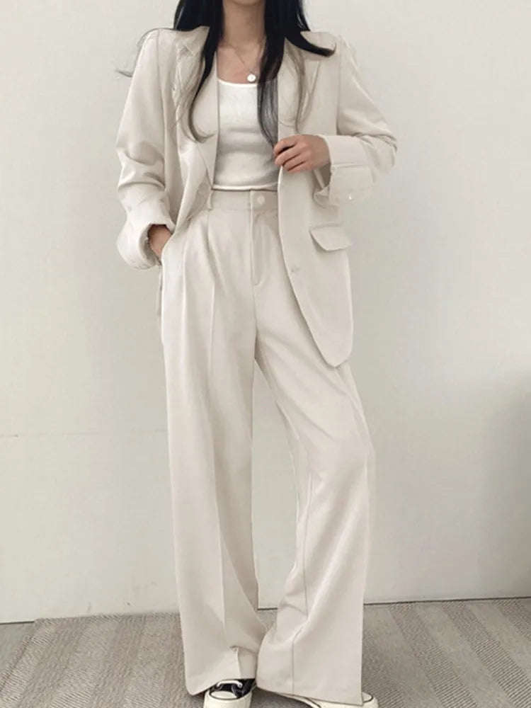 Aelegantmis Spring Fall Two Piece Blazer Sets for Women Casual Blazers Jacket Pants Set Korean Fashion Office Wear Outfit Female