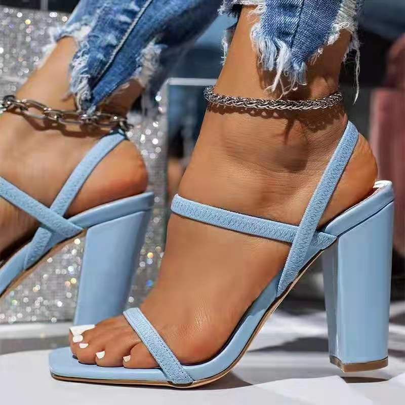 Large Size Square Toe Block Buckle Thick High Heel Sandals Wedge Female Sandales Plate Sandal Pour Homme for Women Lady Girl