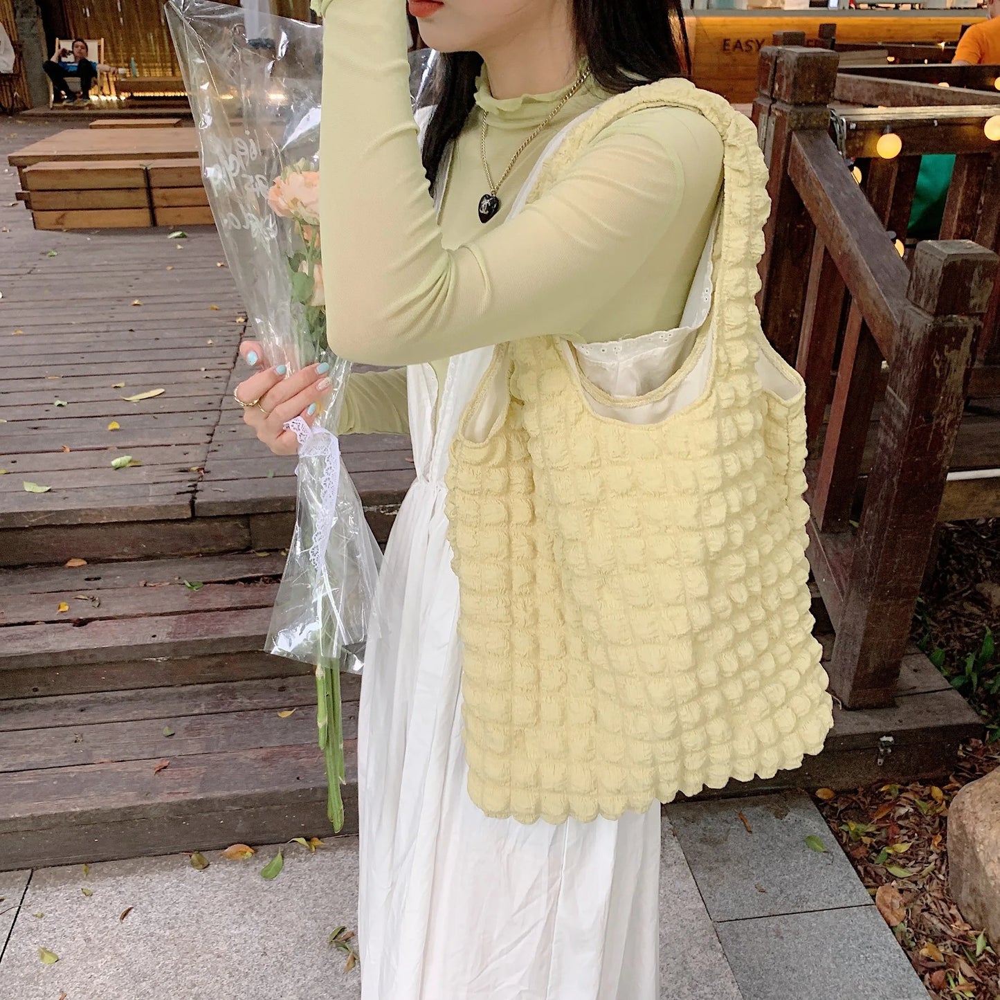 Women Cloud Bubbles Shoulder Bag Soft Cloth Fabric Cute Handbag Casual Tote Light Canvas Shopping Bags Female Cute Books Purse