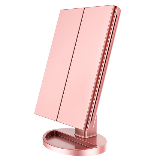 Portable Trifold Makeup Mirror With 1x 2x 3x Magnification, Vanity LED Makeup Mirror With Lights Touch Screen Switch for Women